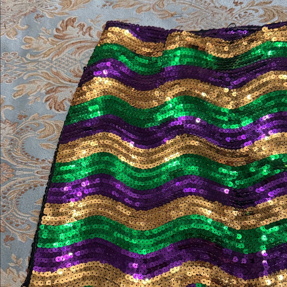 Mardi Gras Sequin Fringe Skirt - Gold, Green, and Purple - Picture 3 of 13